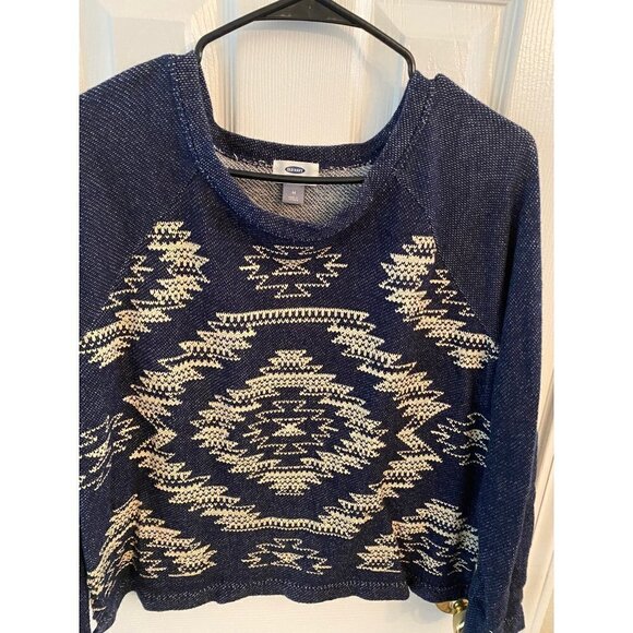 Aztec Print Denim Colored Cardigan Sweatshirt Size M - Picture 4 of 9